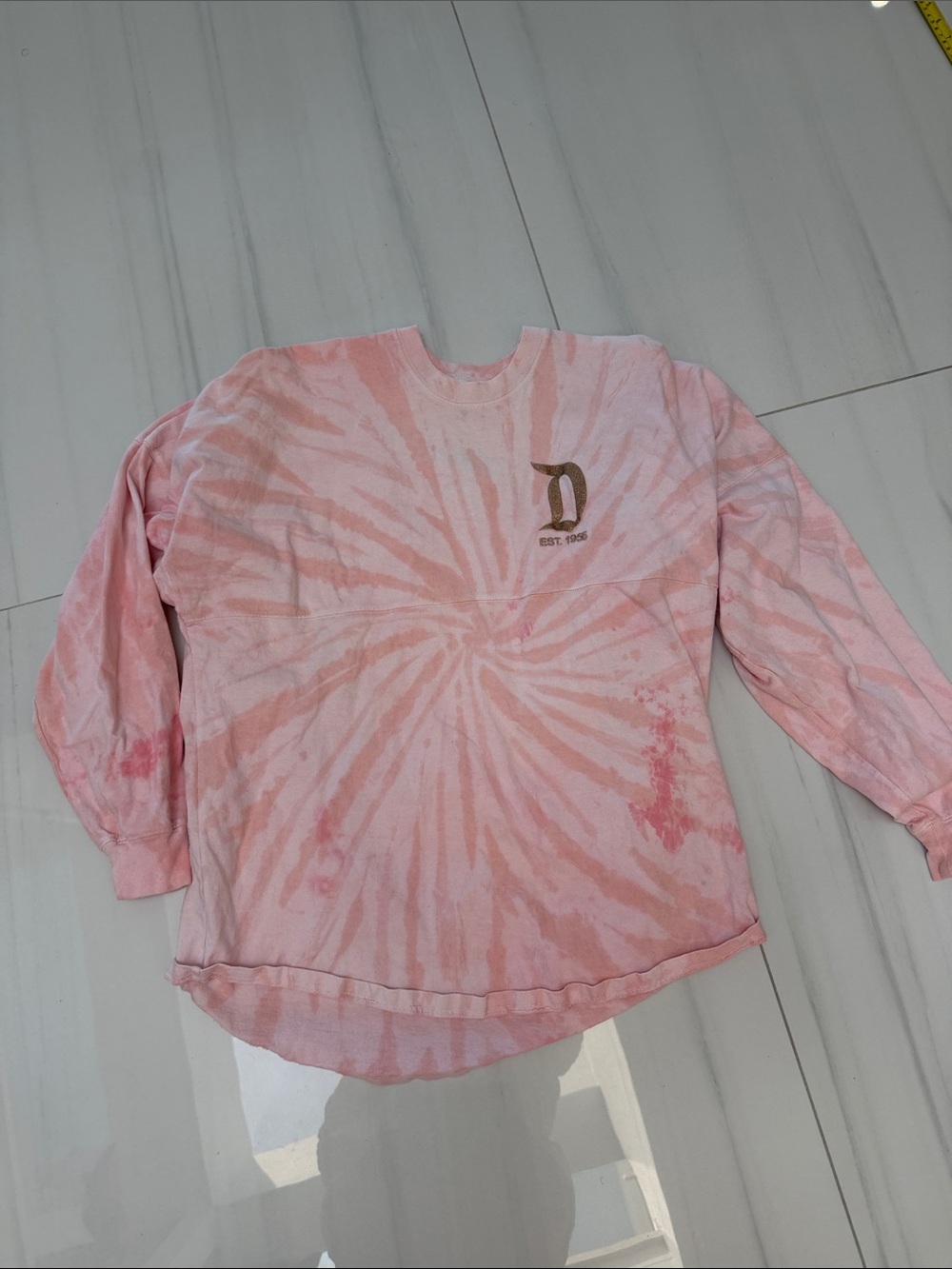Disney Pink Tie-Dye Long Sleeve Kids Sweatshirt with Gold D Logo